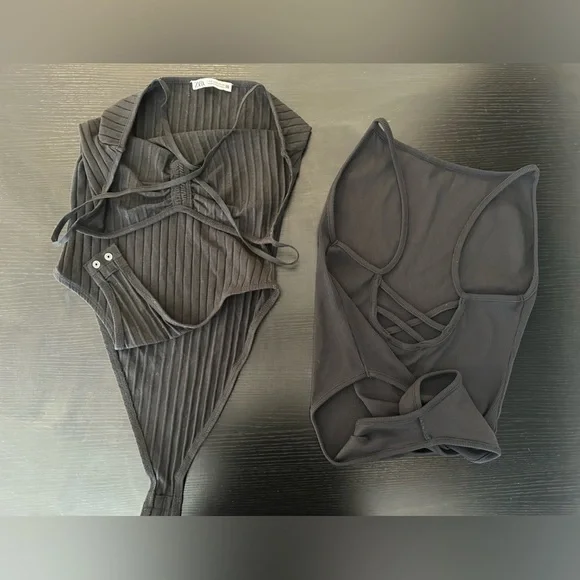 Zara Black Ribbed and Solid Bodysuits - Picture 3 of 5